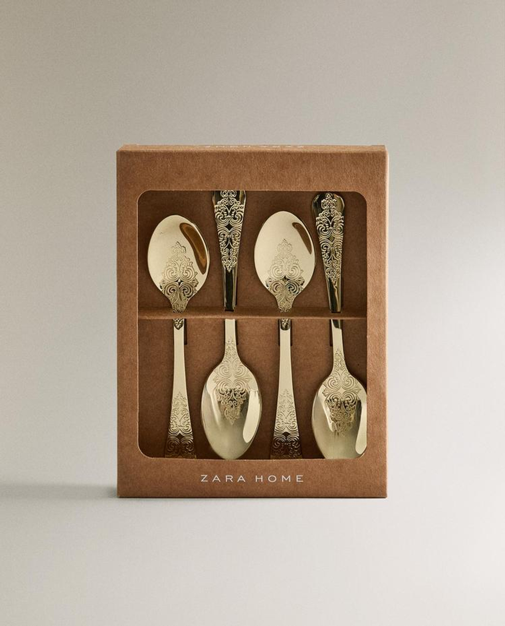 ZARA HOME НАБОР ДЕСЕРТНЫХ ЛОЖЕК С ГРАВИРОВКОЙ (4 ШТ.), ЗОЛОТИСТЫЙ