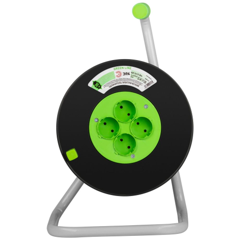 Удлинитель силовой ЭРА GREEN LINE KAT-2x1.5-30m Greenline на катушке пластик 4 розетки без заземления 30м ПВС 2x1.5мм2