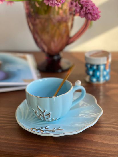 Чайная пара с ложкой «Линия», чашка 250 мл, блюдце 15,5×6,5 см, цвет голубой