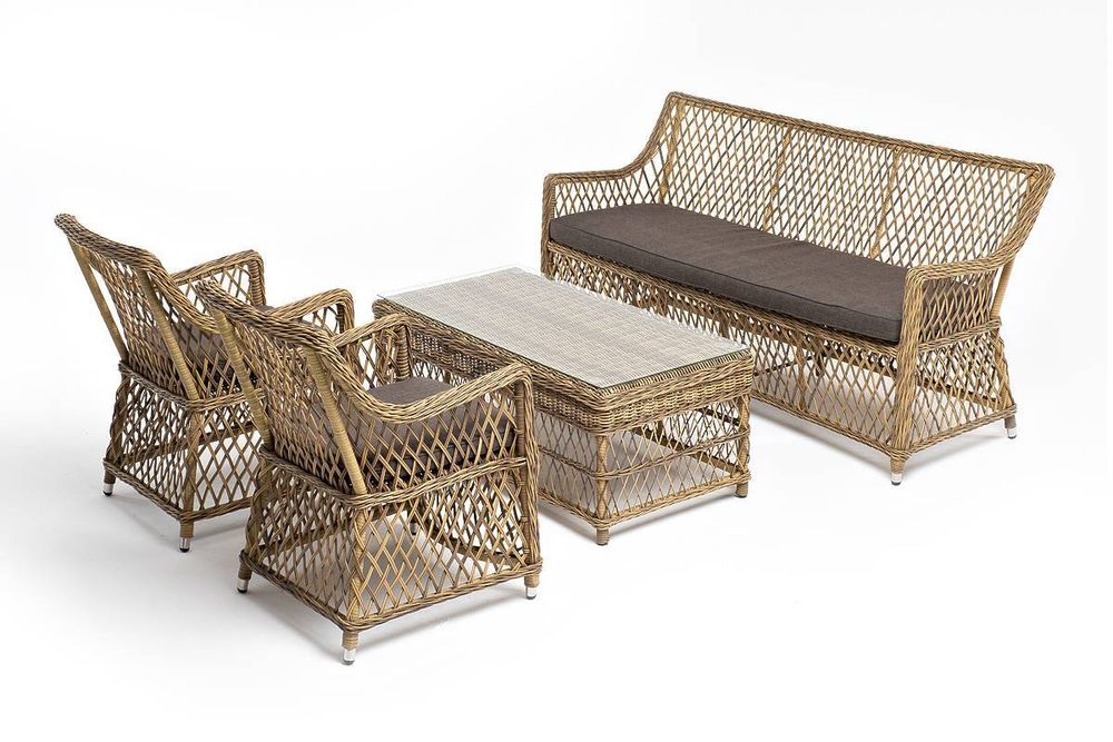 "Асти" лаунж-зона из искусственного ротанга на 4 персоны, цвет соломенный