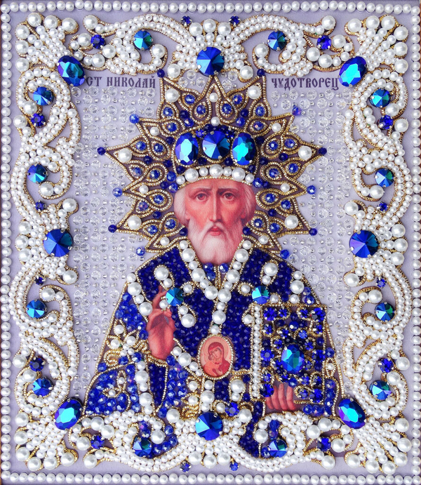 ЖС-9-ЗС Набор для вышивания хрустальными камнями Николай Чудотворец (синий)