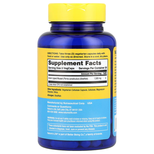 Nature's Life, Зеленые мидии, 90 капсул (500 мг на капсулу)