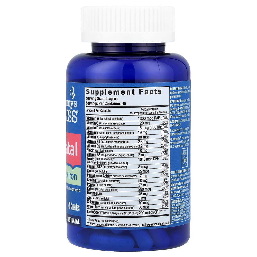 Mommy's Bliss, пренатальные витамины с железом, 45 капсул