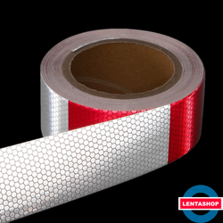 Красно-белая светоотражающая лента пунктирная 5 см х 15 метров