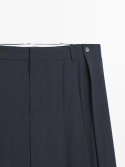 Massimo Dutti Брюки из шерстяной смеси со складками, темно-синий