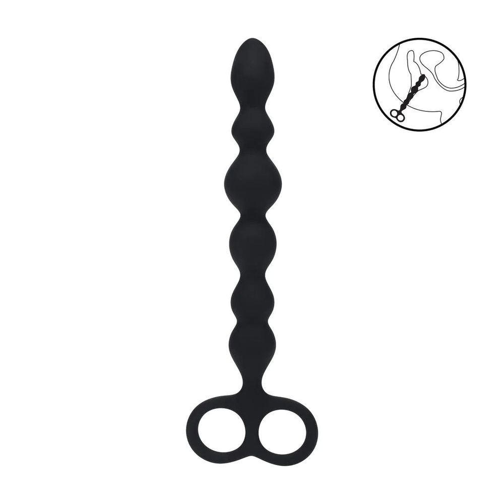 Черная анальная цепочка Beaded Silicone Anal Probe with Double Loop - 24 см. (Цвет: черный)