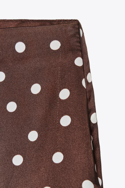 ZARA АТЛАСНЫЕ БРЮКИ С ВЫСОКОЙ ПОСАДКОЙ, КОРИЧНЕВЫЙ/ЭКРЮ