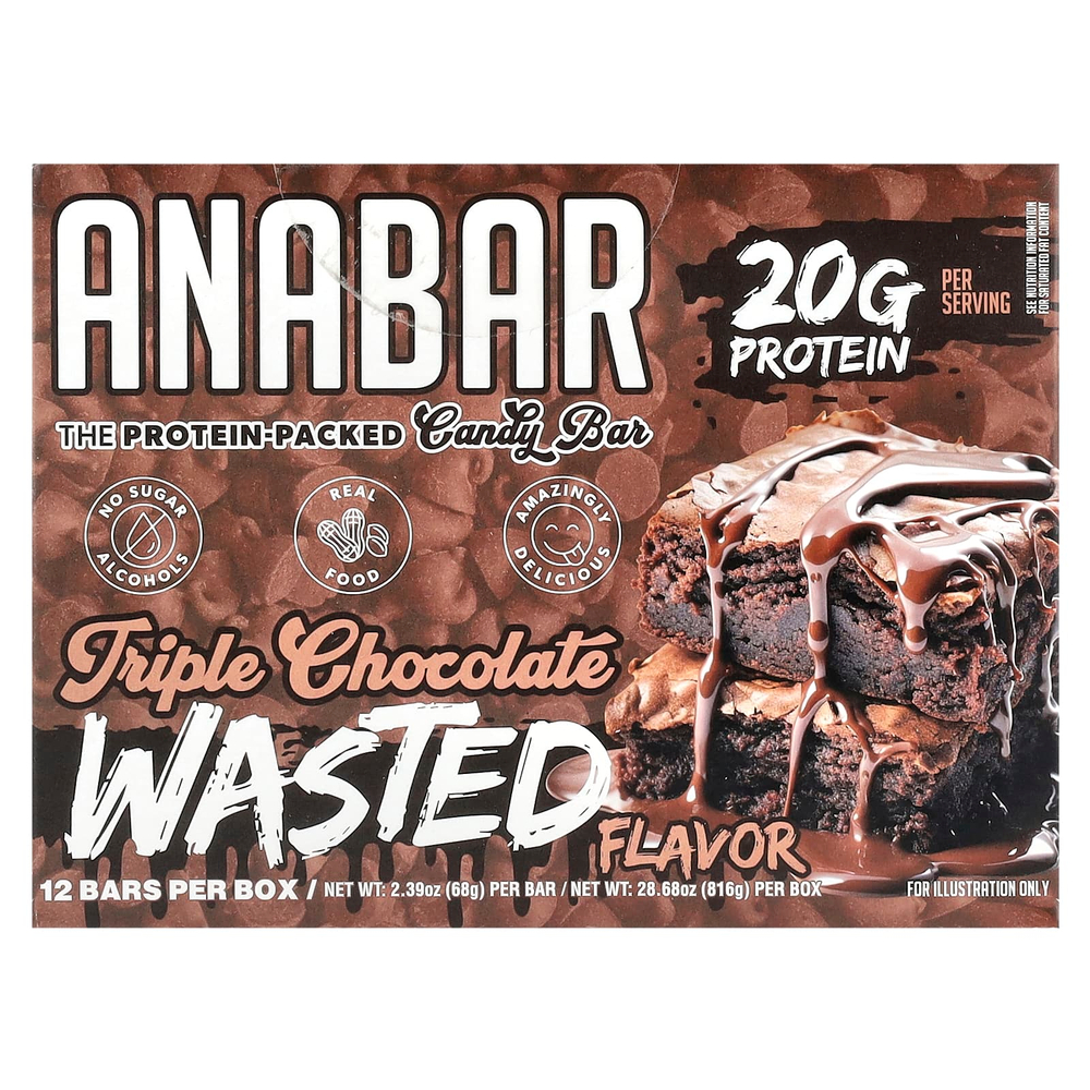 The Anabar, The Protein-Packed Candy Bar®, тройной шоколад, 12 батончиков по 68 г (2,39 унции)