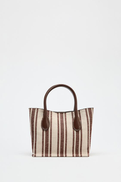 ZARA ХОЛЩОВАЯ СУМКА В ПОЛОСКУ, КОРИЧНЕВЫЙ