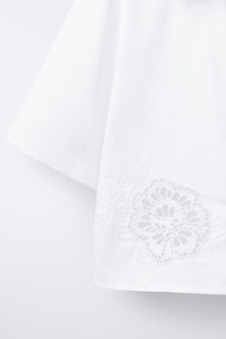 ZARA РУБАШКА С КРУЖЕВОМ, БЕЛЫЙ