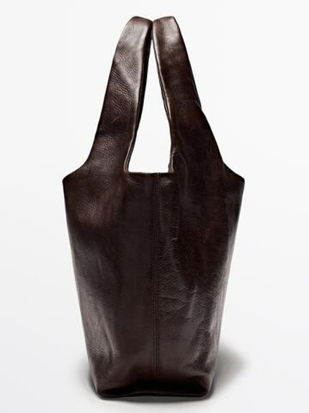 Massimo Dutti Средняя сумка из кожи наппа, коричневый