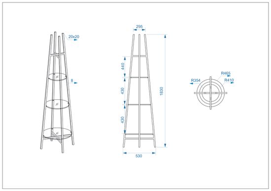 47ED-00501 Стеллаж прозр.стекло/золото 53*53*183см