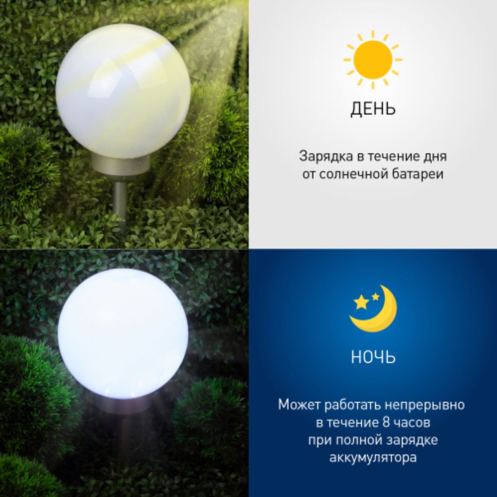 Светильник уличный ЭРА ERASF22-21 садовый на солнечных батареях Шар 20 см | Садовые декоративные светильники