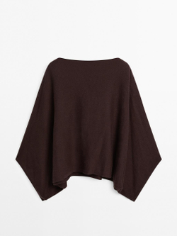 Massimo Dutti Короткая трикотажная накидка из 100% кашемира, коричневый