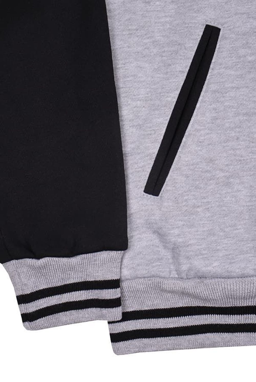 Бомбер серый с черным фото рукав