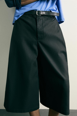 ZARA БРЮКИ-КЮЛОТЫ RELAXED FIT СО СКЛАДКАМИ, ЧЕРНЫЙ