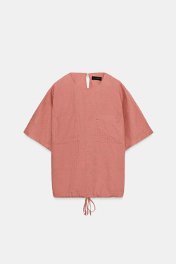 ZARA ЛЬНЯНОЙ ТОП НА ШНУРКАХ — ZW COLLECTION, КОРАЛЛОВЫЙ
