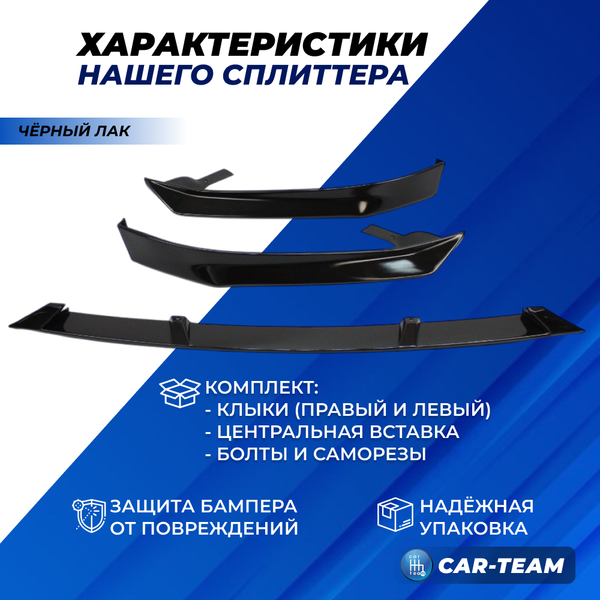Сплиттер (юбка, губа) "Барс" переднего бампера на Лада Гранта FL - черный лак