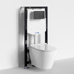 Унитаз подвесной WasserKRAFT Mindel 10TLT.010.ME.MB02.H002 безободковый, с инсталляцией Aller 10, с крышкой микролифт, белый/кнопка черный Soft Touch