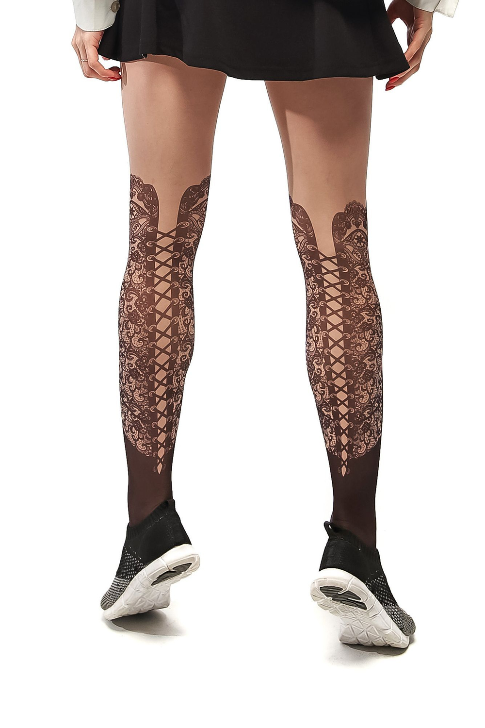Колготки с имитацией кружевных сапожек на шнуровке (Размер: S-M-L) (Цвет: бежевый)