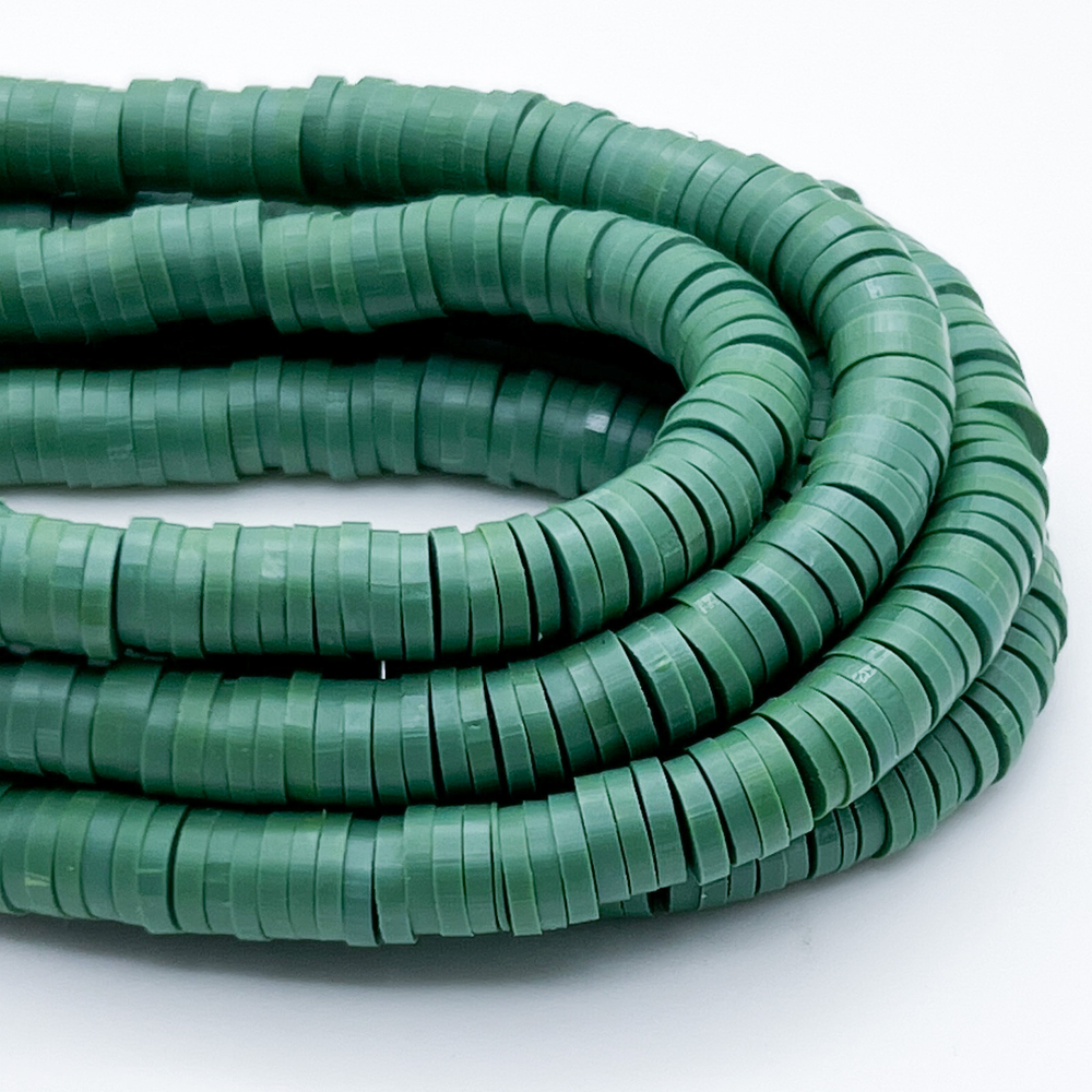 Бусина-диск, цвет темно-зеленый, размер 6 мм, цена за нить 40 см