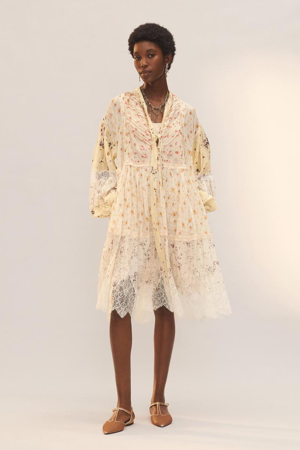 ZARA КОРОТКОЕ ПЛАТЬЕ С КРУЖЕВОМ И ПРИНТОМ - LIMITED EDITION, РАЗНОЦВЕТНЫЙ