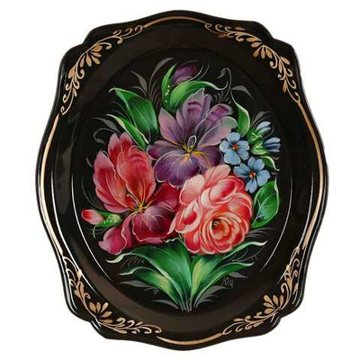 Жостовский поднос декоративный, размер 20х17 см (A3), металлический