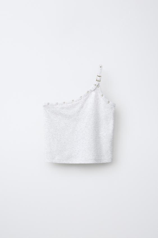 ZARA ТОП АСИММЕТРИЧНОГО КРОЯ С ПРЯЖКАМИ, СЕРЫЙ МЕЛАНЖ