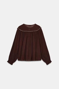 ZARA БЛУЗА С ВЫШИВКОЙ И БИСЕРОМ, БАКЛАЖАННЫЙ