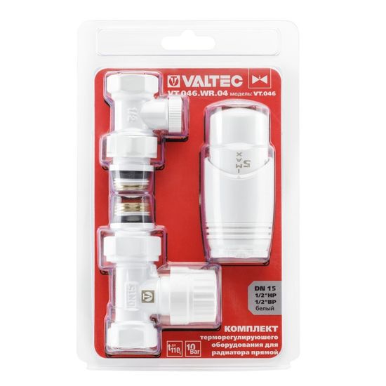 Комплект терморегулирующего оборудования Valtec 1/2" прямой (VT.046.WR.04) белый