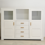 Комод 168х43х127, Мэдисон, с ящиками для одежды игрушек вещей, буфет с дверцами, с ручками из натурального дуба, белый, Dipriz