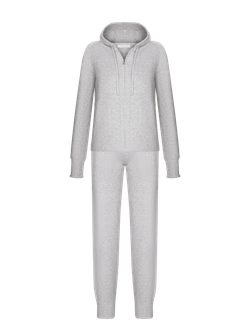 Комплект кардиган на молнии с капюшоном и брюки зауженные из кашемира, серый