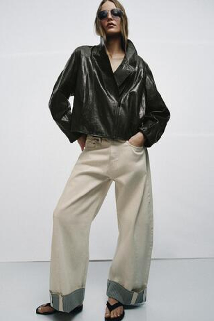 ZARA КУРТКА ИЗ ИСКУССТВЕННОЙ КОЖИ — ZW COLLECTION, СЕРЫЙ