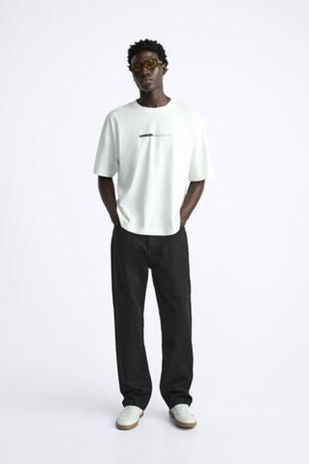 ZARA ФУТБОЛКА С ПРИНТОМ И НАДПИСЬЮ, БЕЛЫЙ