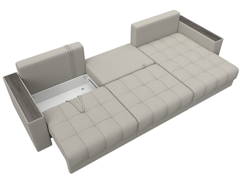 Диван угловой с декором Лига-049 НПБ Лонг, Амур 02 РОГОЖКА бежевый