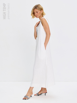 Льняной сарафан макси с карманами