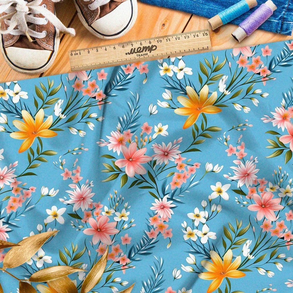 Ткань премиум таффета луговые цветы