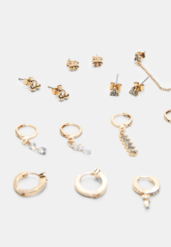 STRADIVARIUS Набор из 9 пар сережек с вишней и стразами, золотой