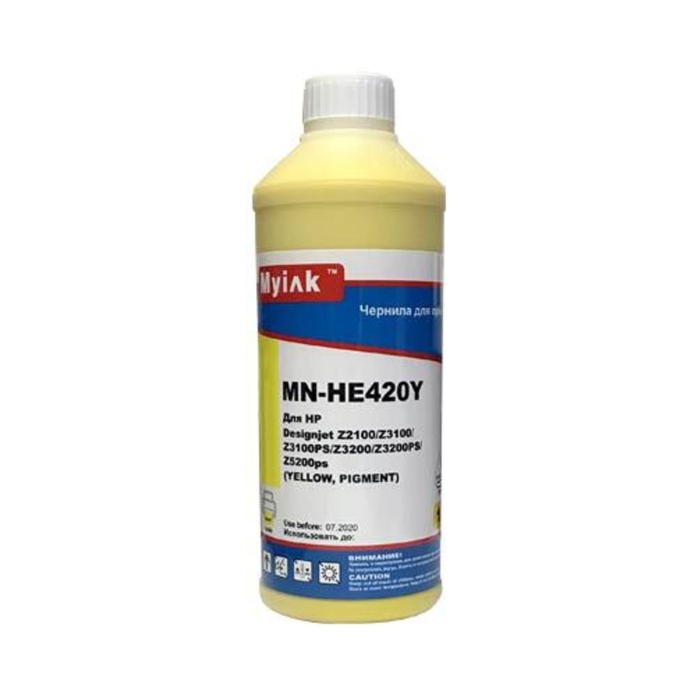 Чернила MyInk HE420Y для HP (70) C9454A, DesignJet Z2100, Z3100, Z3200, Z5200, Z5400 (1л, Pigment) Yellow