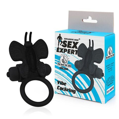 Черное эрекционное виброкольцо-бабочка (Цвет: черный)