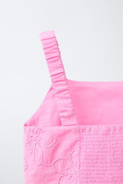 ZARA ТОП С ВЫШИВКОЙ ЦВЕТОВ, МЯГКИЙ РОЗОВЫЙ