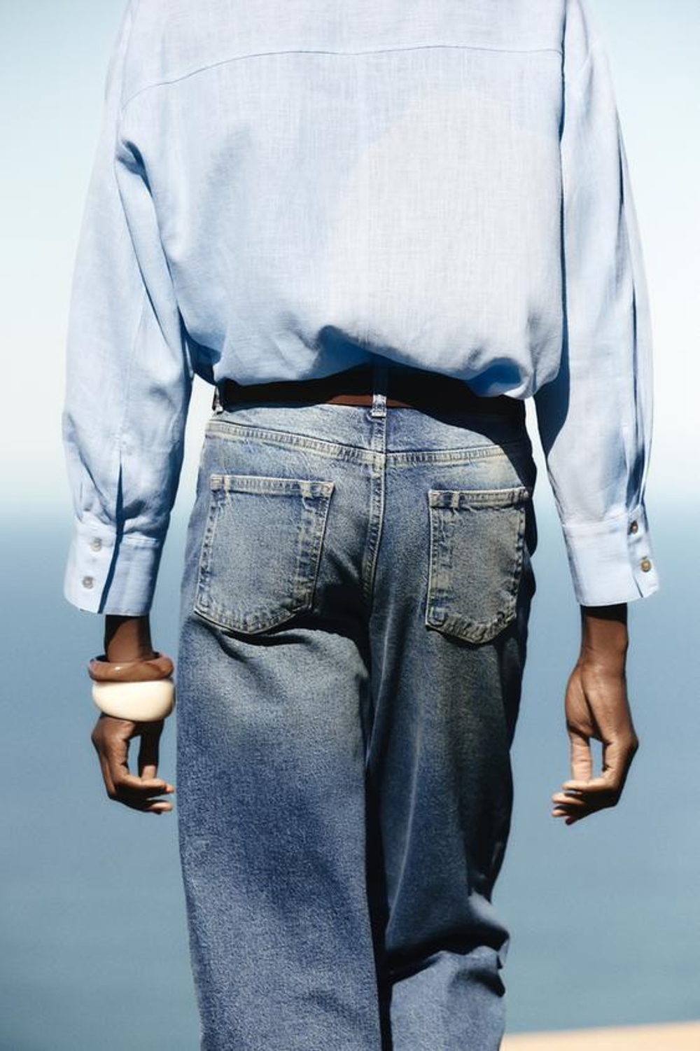 ZARA ДЖИНСЫ-КЮЛОТЫ Z1975 С ВЫСОКОЙ ПОСАДКОЙ И РЕМНЕМ, ВЫЦВЕТШИЙ СИНИЙ