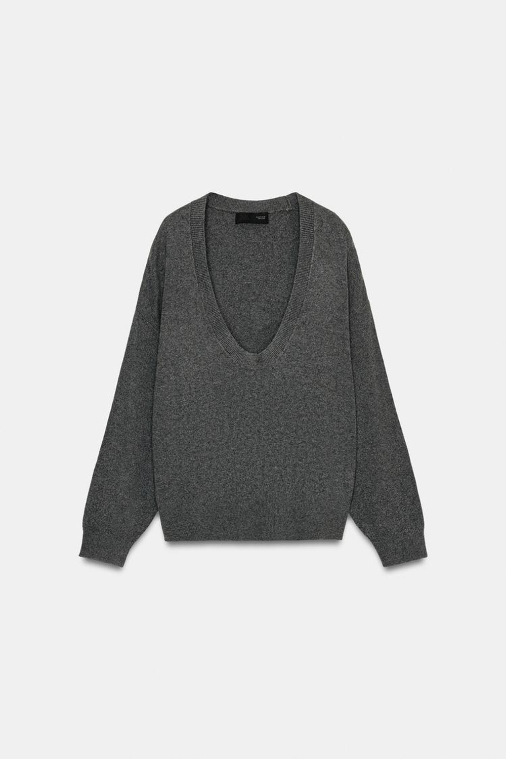 ZARA СВИТЕР С ГЛУБОКИМ ВЫРЕЗОМ, СЕРЫЙ