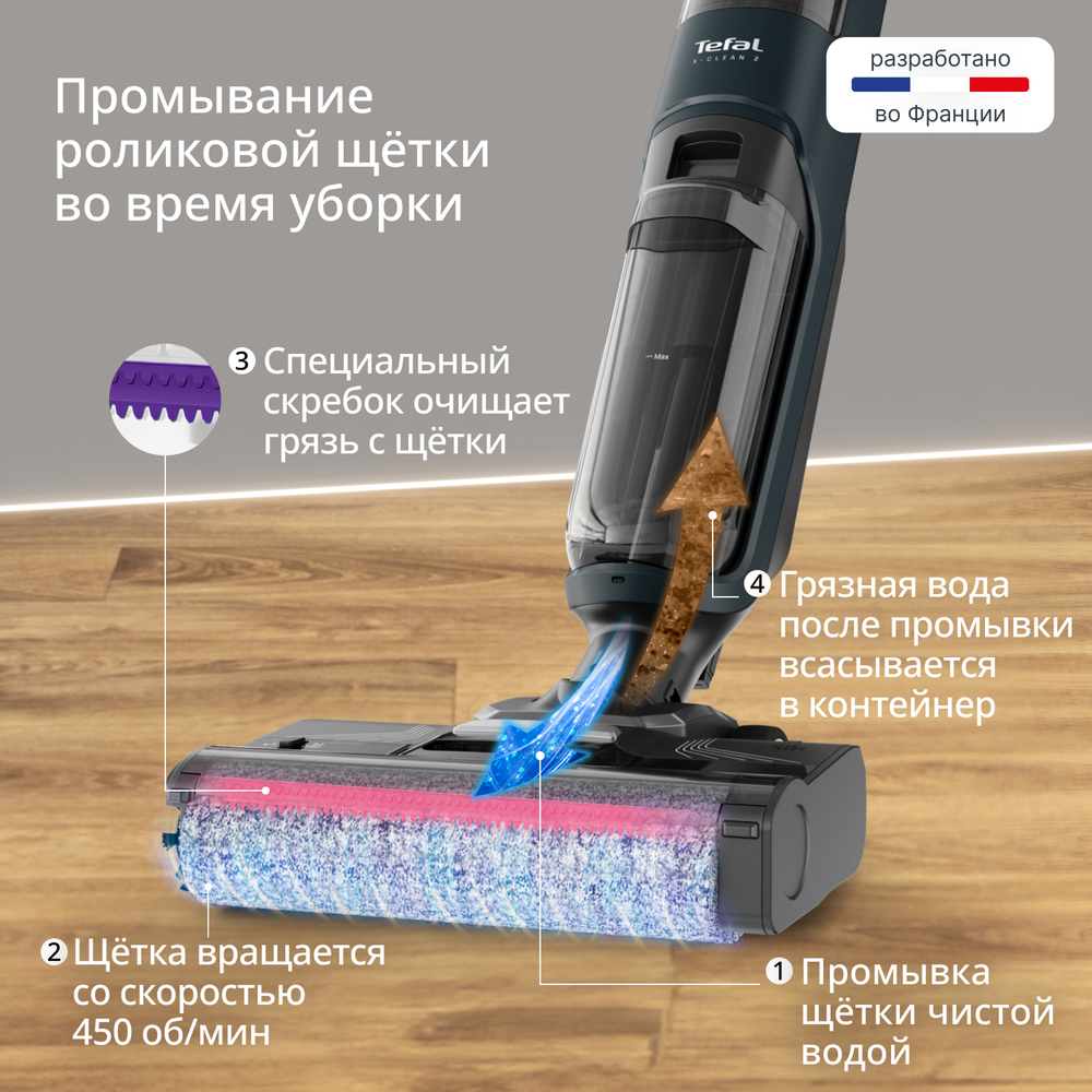 Моющий беспроводной пылесос Tefal X-Clean 2 GF2251F3 2 в 1