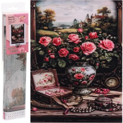 Алмазная мозаика в рулоне 30*40см полная выкладка «DIAMOND», Пионы в вазе