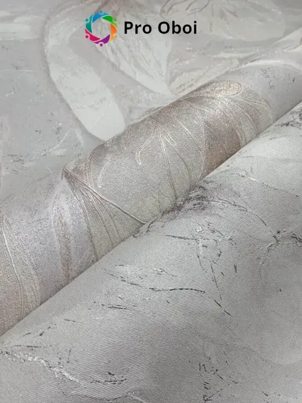 Gomel-FOX Обои флизелиновые метровые Chloe, вспененный винил серый с розовым оттенком цветы, листья, в спальню, в прихожую, в кухню, длина 10м ширина 1.06м