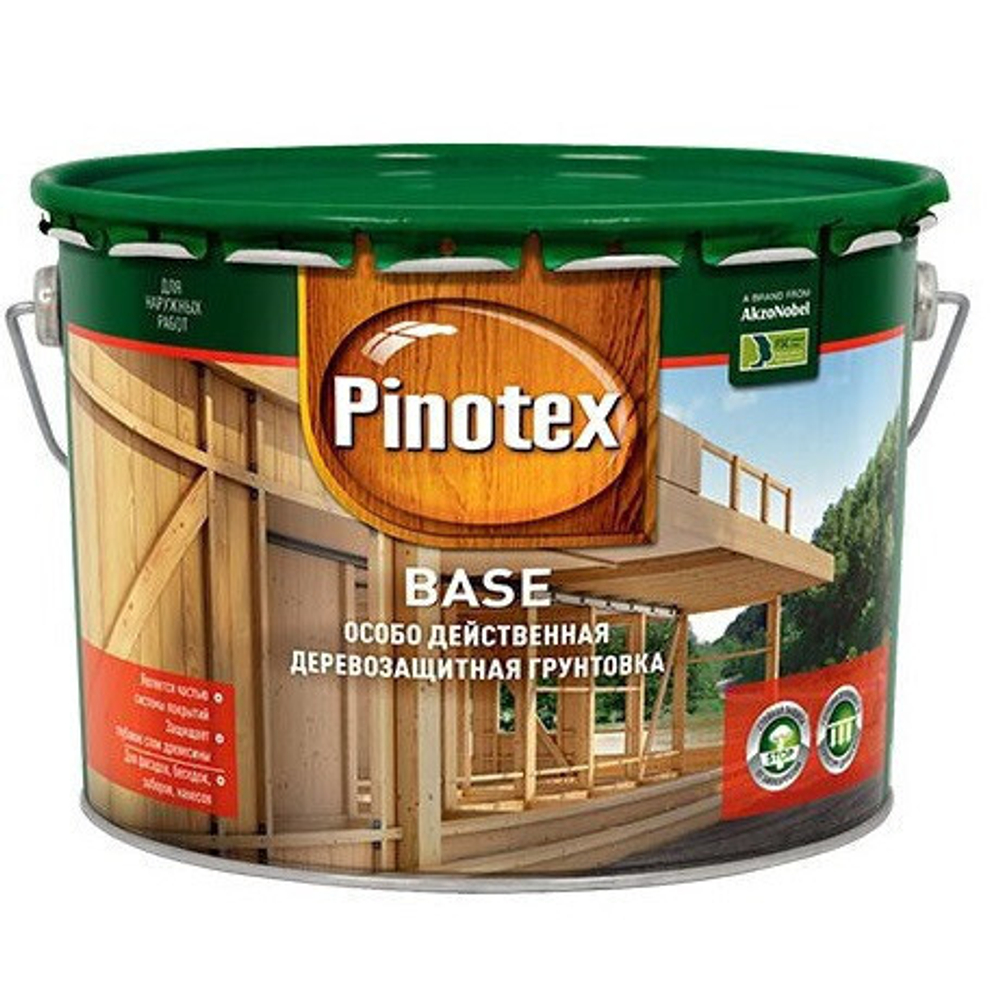 Грунтовка для защиты древесины Pinotex Base бесцветная 9 л