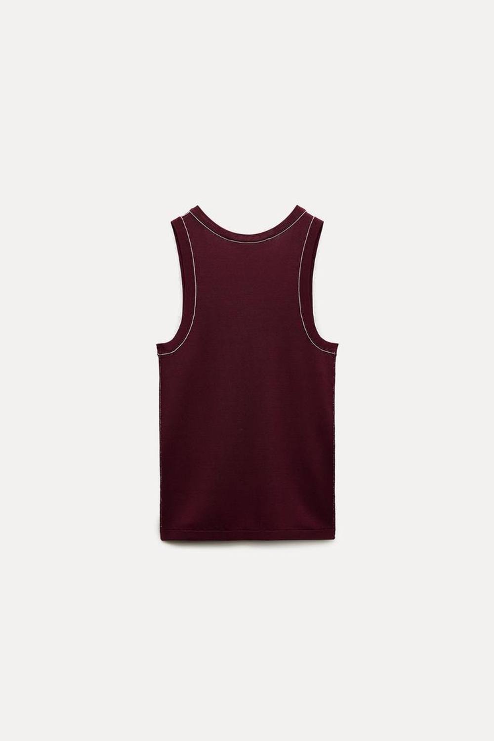 ZARA ОДНОТОННЫЙ ТОП С КОНТРАСТНОЙ ОКАНТОВКОЙ, БОРДОВЫЙ
