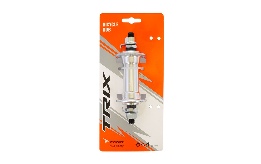 Втулка передняя TRIX алюминий V-Brake гайки, 36H ось 3/8''х100x140мм, серебристая, инд. упак