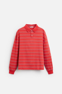 ZARA ПОЛО В ПОЛОСКУ, КРАСНЫЙ